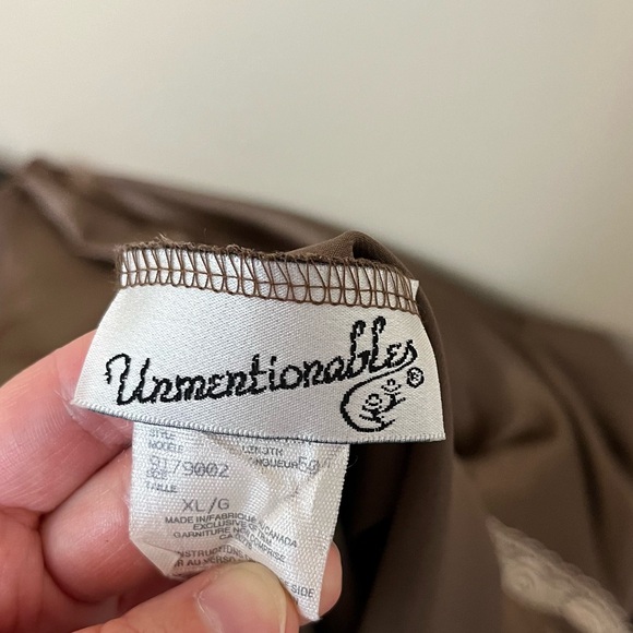 Vintage Unmentionables Slip Dress Chemise Night Gown - Brown Lace Trim - Picture 7 of 13